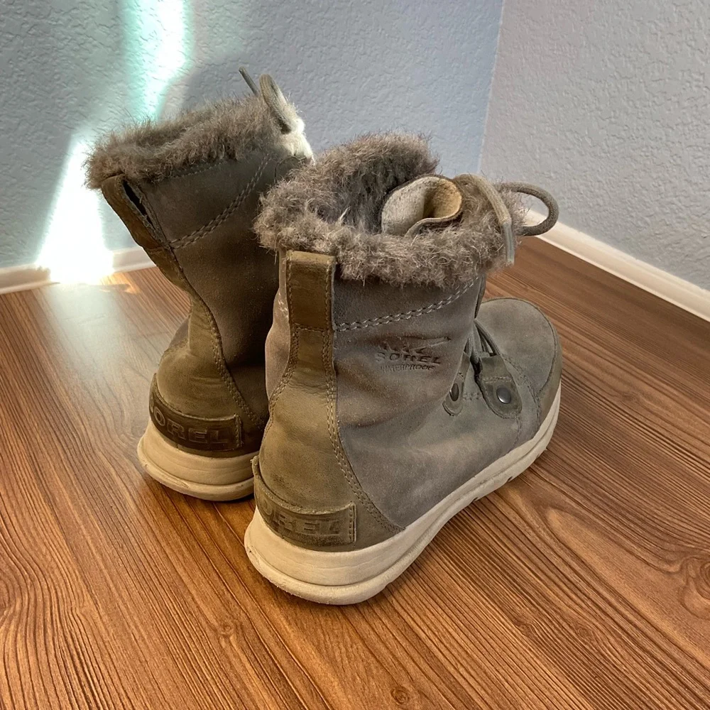 Sorel Gray suede Waterproof Fur-Trimmed Winter Boots Size 7